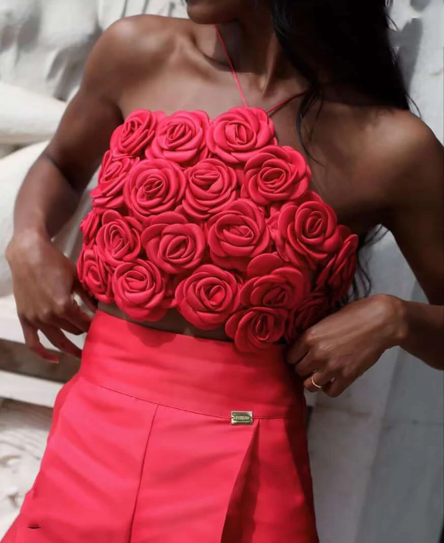 Женская Летняя коллекция A9170 привлекательные топы с открытыми плечами 3D цветами универсальные модные новые женские