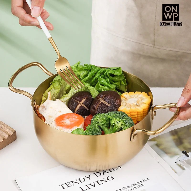 Korean Kitchen Cookware Food Sets High Quality Double Handle Stainless Steel Cooking Soup Pot Soup & Stock Pots Metal All-season