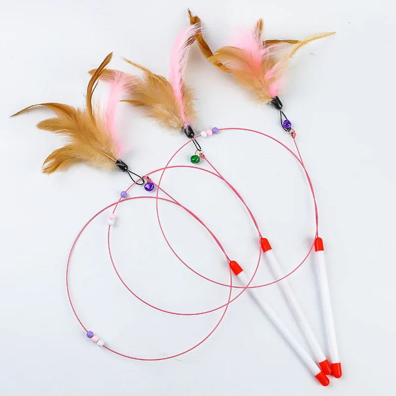 Kitten Feather Wire Wands Worm Teaser Wand Cat Toy with Bell
