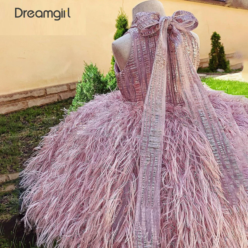 Пышное роскошное платье принцессы на день рождения для девочек с перьями и цветами детское первого