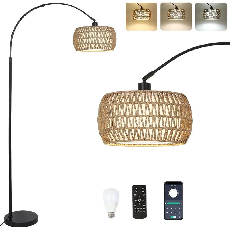 Modern living room fall simple sofa side bedroom bedside lamp retro cream style guesthouse rattan woven lamps floor lamp