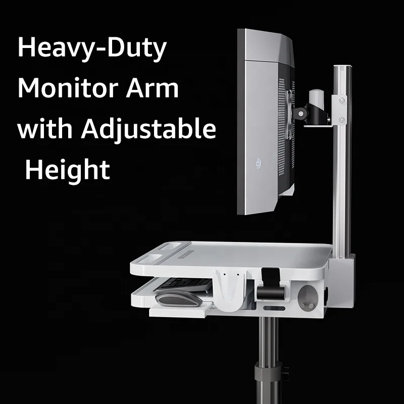 Pneumatic Type Mobile Cart Workstation Adjustable for Lifting and Lowering Medical Trolley Cart  with All-in-one Computer