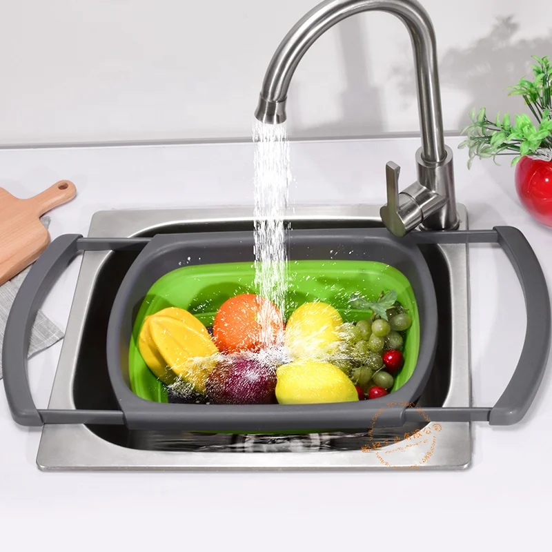 Foldable Sink Drain Basket Other Kitchen Furniture Multi-Function Telescopic Wash Fruit Bowl  with adjustable hanging poles