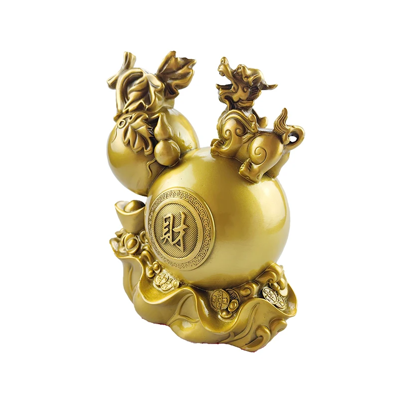 Customize design home decoration fortune product Chinese traditional copper gold bottle gourd art craft