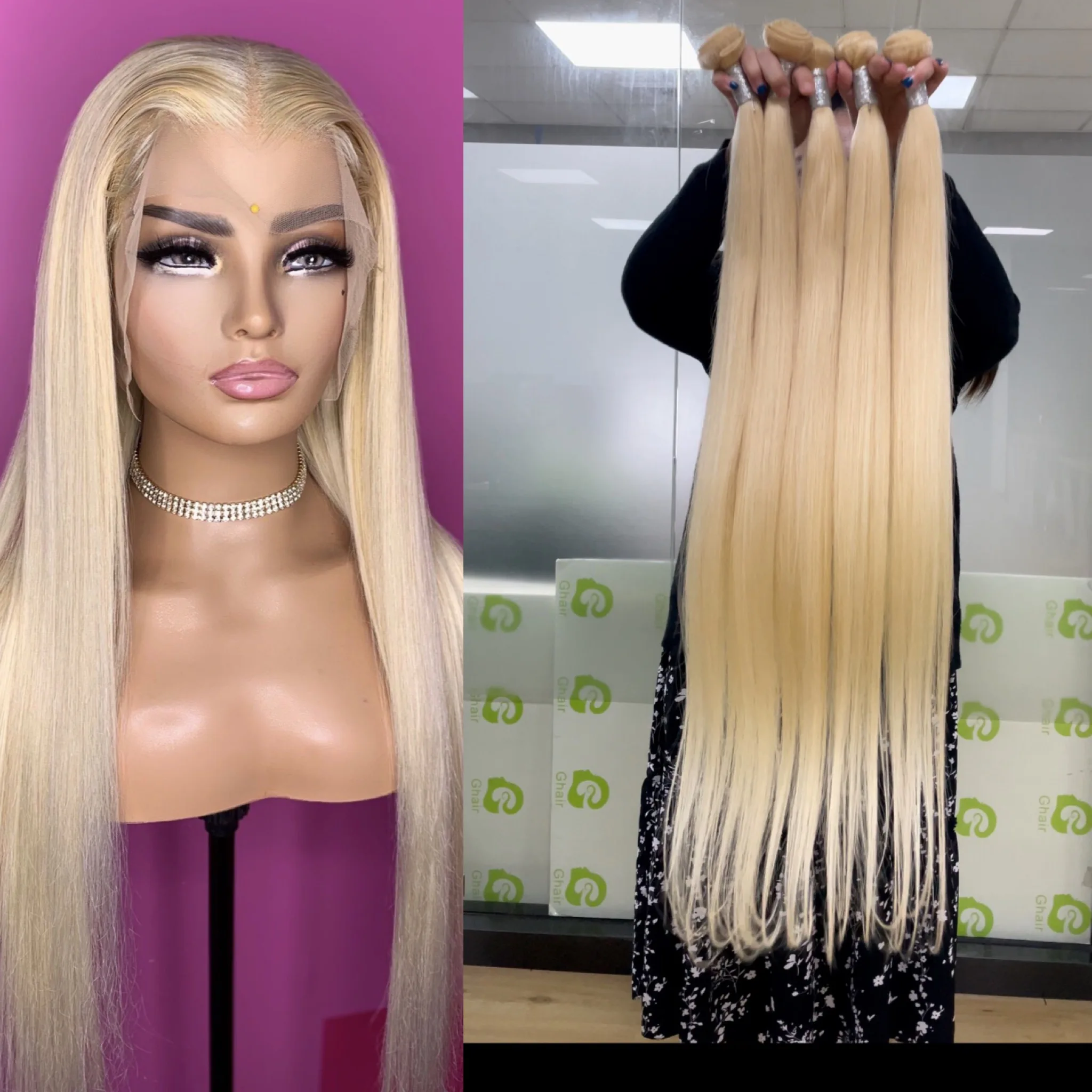 Оптовая продажа, красочные цвета, 100% бразильские человеческие волосы для наращивания, 32-40 дюймов, Длинные блонд, 613 натуральные пучки волос