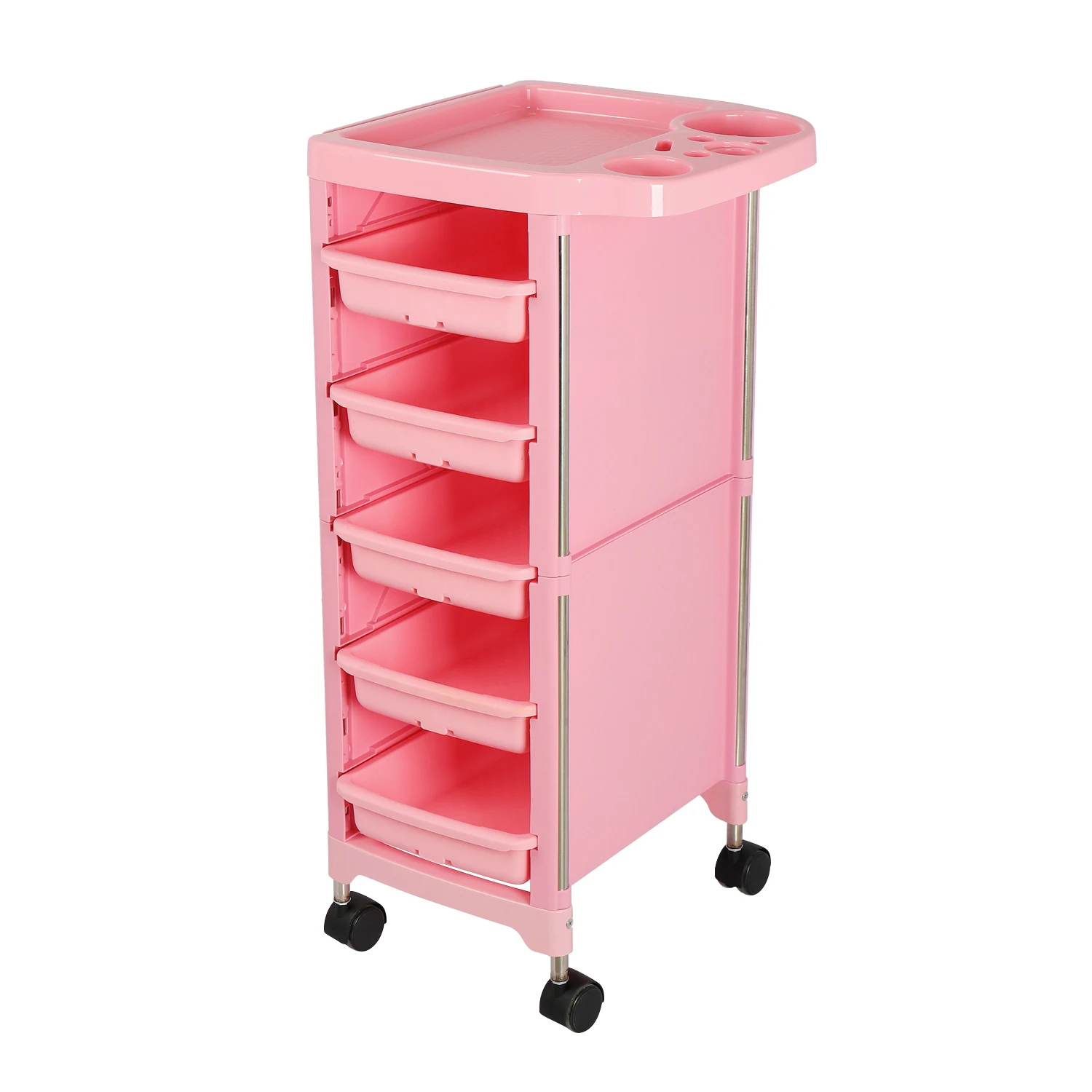 Pink Salon Trolley Modern Hot Selling Durable Plastic For Beauty Equipment Hairdressing With Spa Hairdressing Trolley