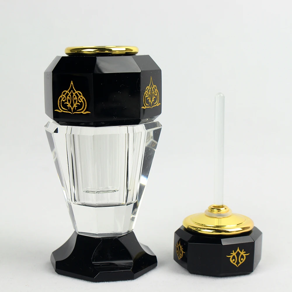 High Grade Crystal Black Vintage Arabic 6ml Perfume Bottle Glass Atta Oil Oud Bottles