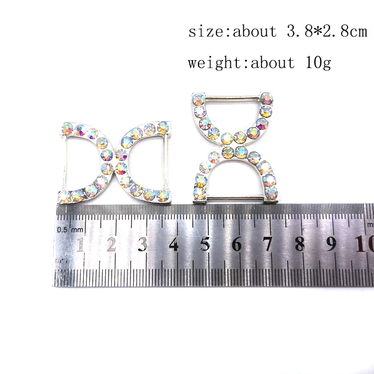 Double D Shape Rhinestone Slider Decorative Metal Buckles Ring Type for Bikini Shoes Belts Bags and Garments