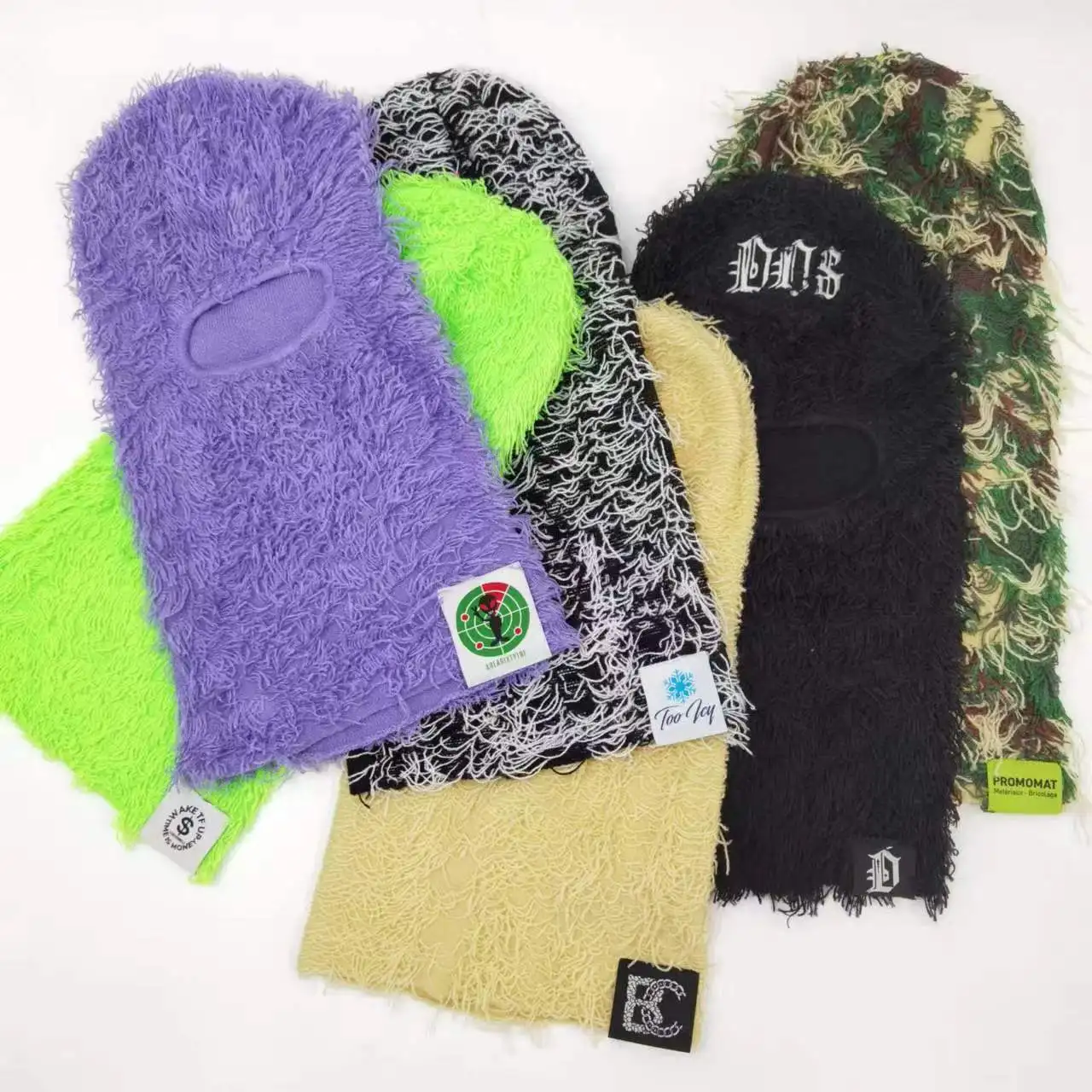 Wholesale Spandex Custom Logo Grassy Ski Mask Embroidery And Private Woven Tag Label Distressed Balaclava Knit