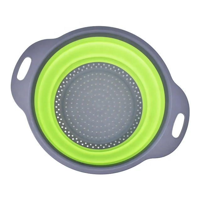 Fruit Vegetable Collapsible Kitchen Drain Basket For Straining Water Plastic Round Folding Washing Basket