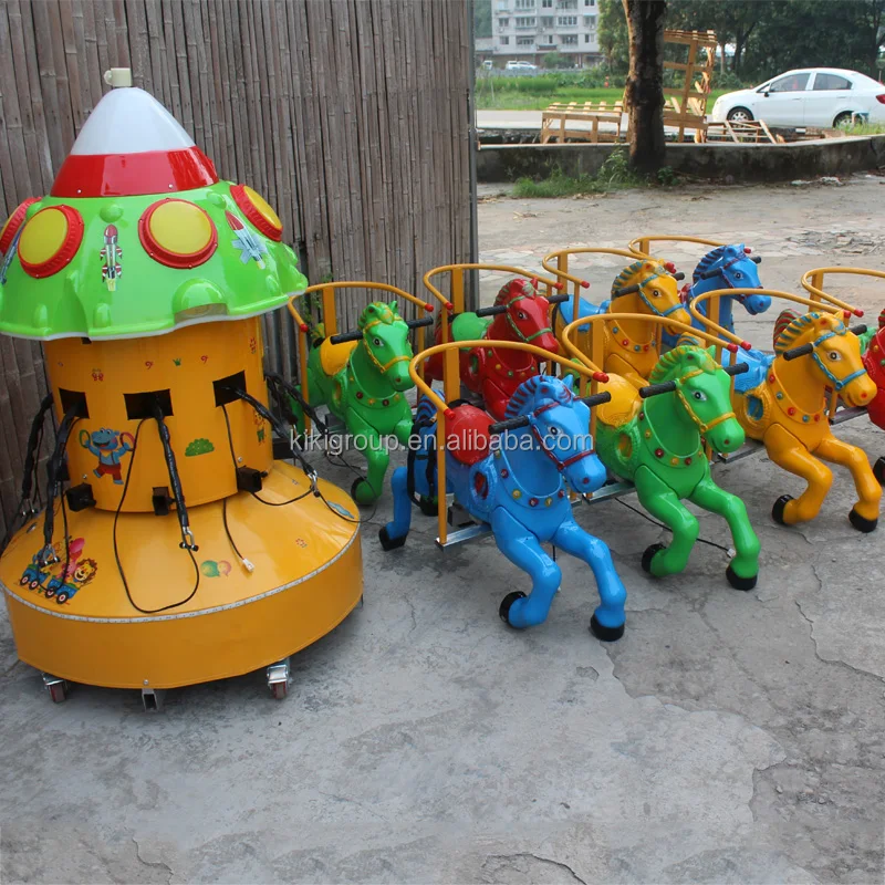 New 6-8 person amusement park with led lights music mini carousel ride for children and adults