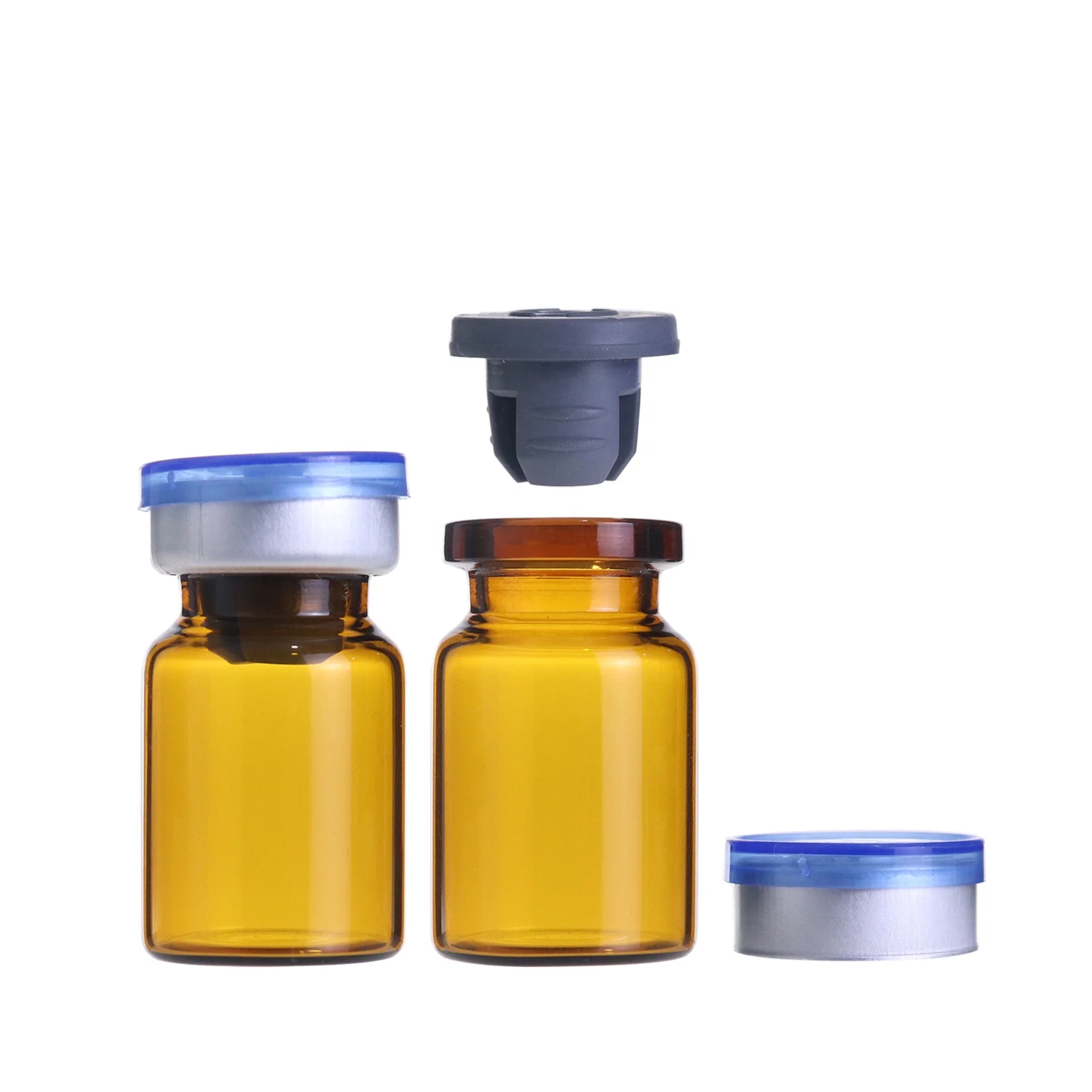 In stock 5ml 7ml clear amber tube borosilicate glass vials with rubber stopper and aluminum cap