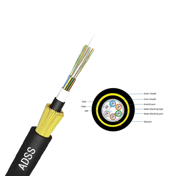 OEM internet 48 core MINI ADSS ASU single mode G652D outdoor SM aerial ADSS fiber optic cable double jacket