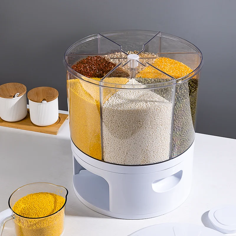 rotation rice Bucket for kitchen   Moisture-proof Grain Storage Bucket with cup Plastic Rice Bucket