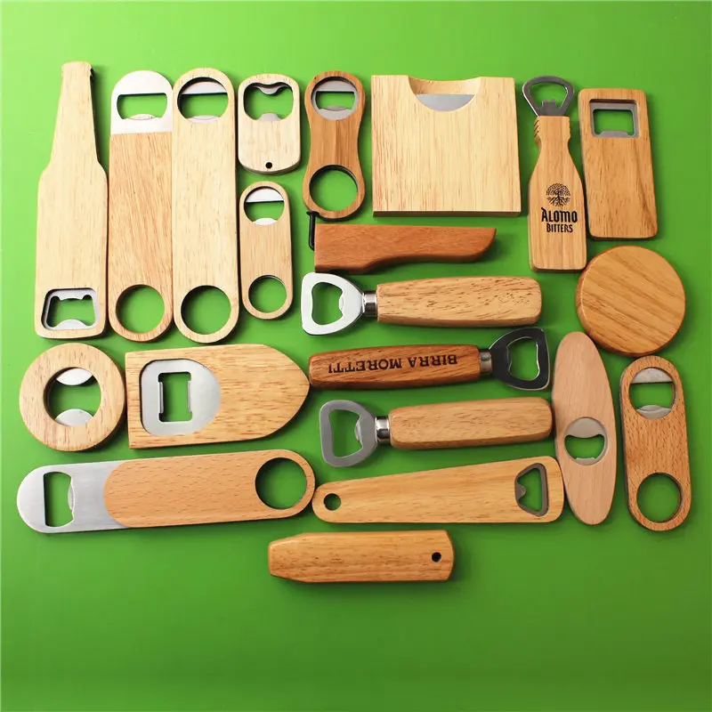 Custom Logo Bar Beer Bottle Wood Bottle Opener Key Chain Personalised Lid Bottle Opener Keychain
