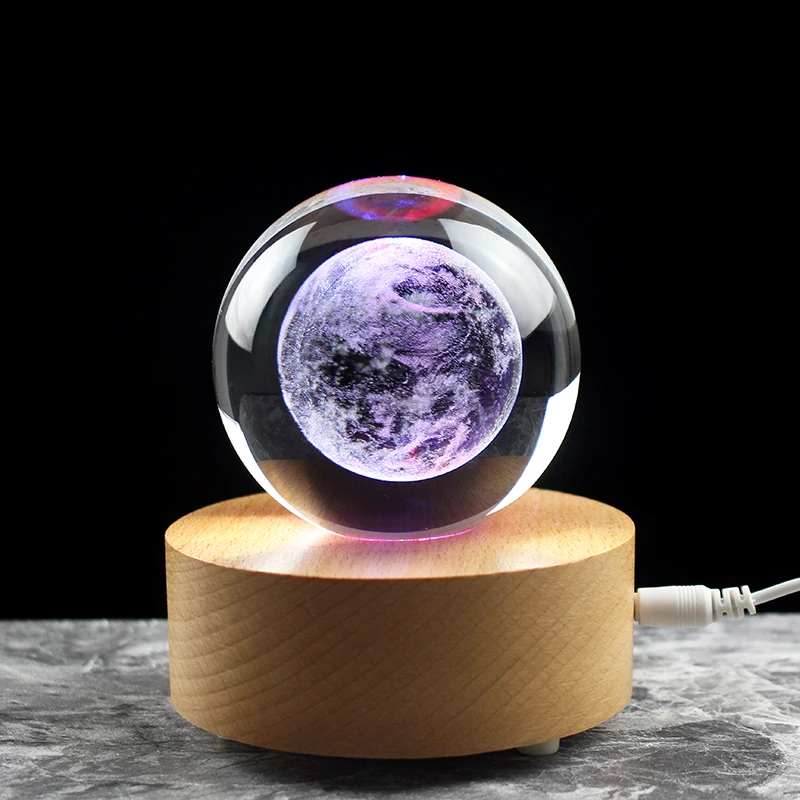New Design Crystal 80mm 3D Laser Engraved Mars Glass Ball Light For Children Birthday Gift