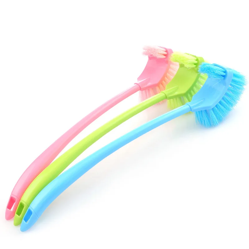 Portable Double Sided Toilet Brush Plastic Long Handle Bathroom Scrub Cleaning Brush