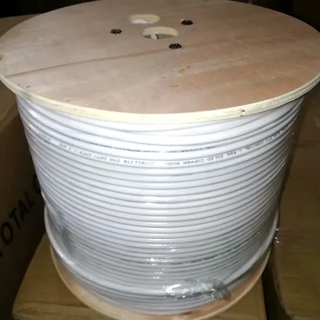 Коаксиальный кабель RG6 оптом, оплетка 60%, двойное экранирование, катушка 1000 футов, белый/черный