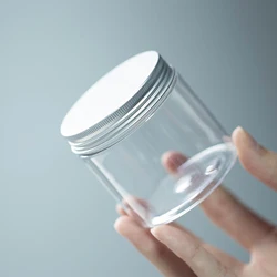 50ml 100ml 150ml 250ml clear amber black pet plastic cosmetic cream jar with plastic aluminum lid for cosmetic packaging