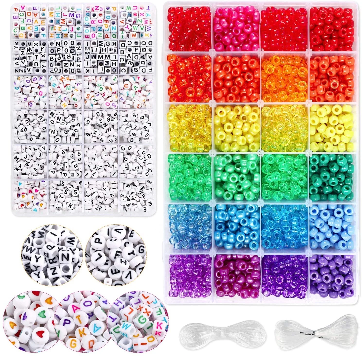 Hot Selling 4000Pcs Colorful Large Hole Rainbow Glass Seed Pony Beads Letter Alphabet Beads Set for Crafts