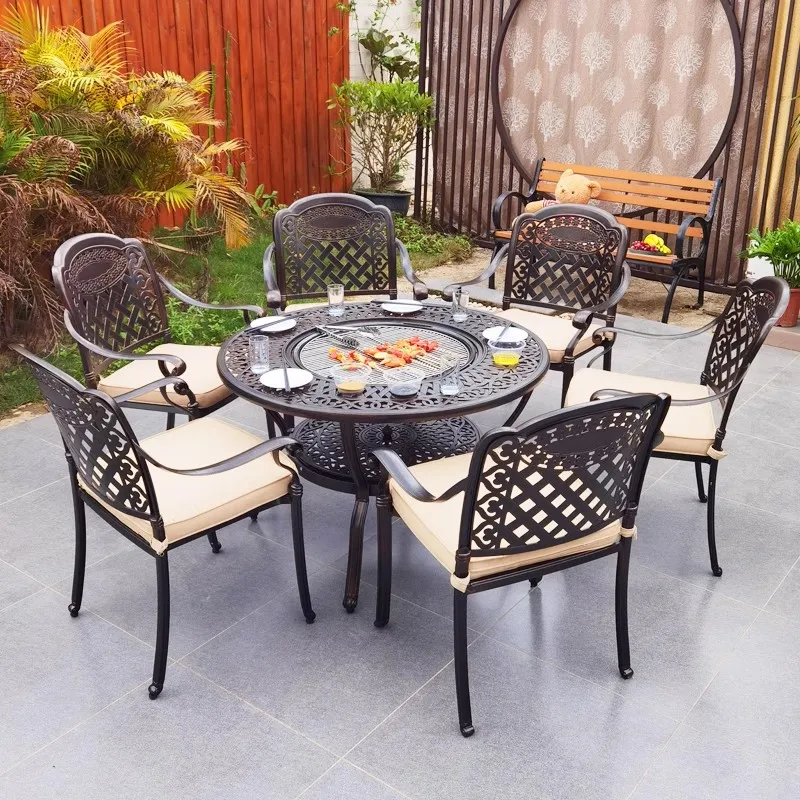 Metal Commercial Garden Patio Outdoor Furniture Rectangular 6 Seat Antique Cast Wrought Iron Dining Table