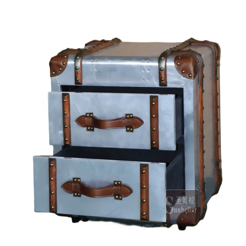 aviation loft industrial furniture Aluminium steamer trunk cabinet living room sofa side table bedroom night stand cabinet
