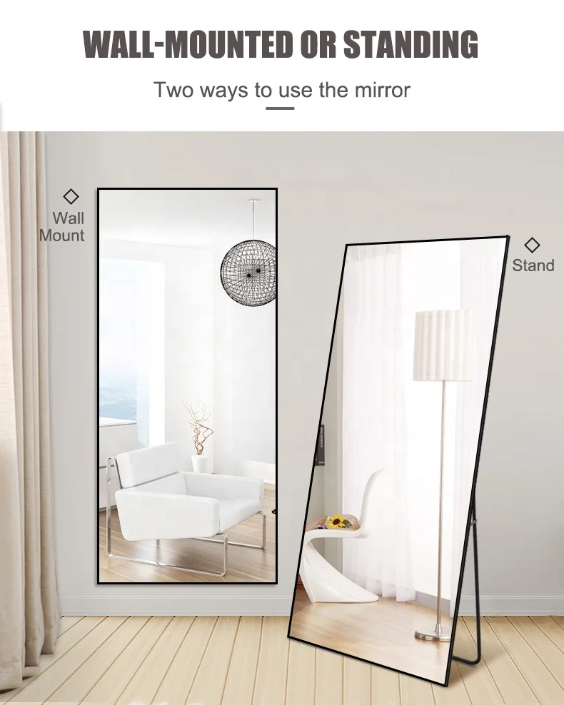 Пользовательские большие золотистый и черный прямоугольная металлическая защелка свободный стоящий зеркало полная длина пола всего тела