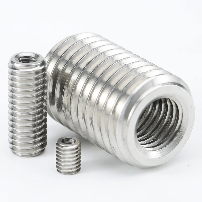 Factory direct 304 stainless steel inner and outer teeth nuts screw thread sheath threaded bushing M4*M8*10L