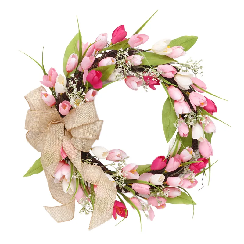 Spring and Summer Autumn Front Door Home Wedding Decor Handcrafted Floral Tulip Hydrangea Wreath Artificial Flower