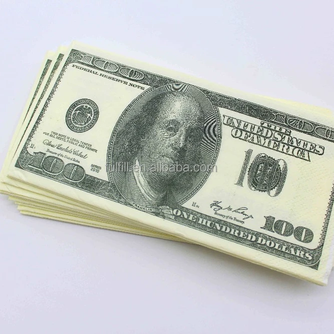 Wholesale party supplies 33x33cm 1/4 fold napkin, printed fake moneyfor Uk .US