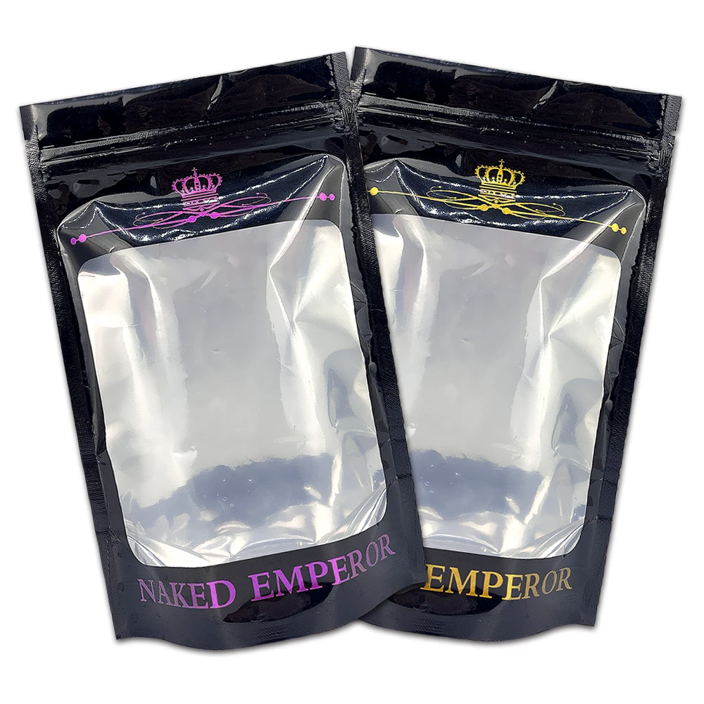 Digital Printed Aluminum Foil Food Grade Glossy Black Standup Mylar Pouch Bag with Clear Window