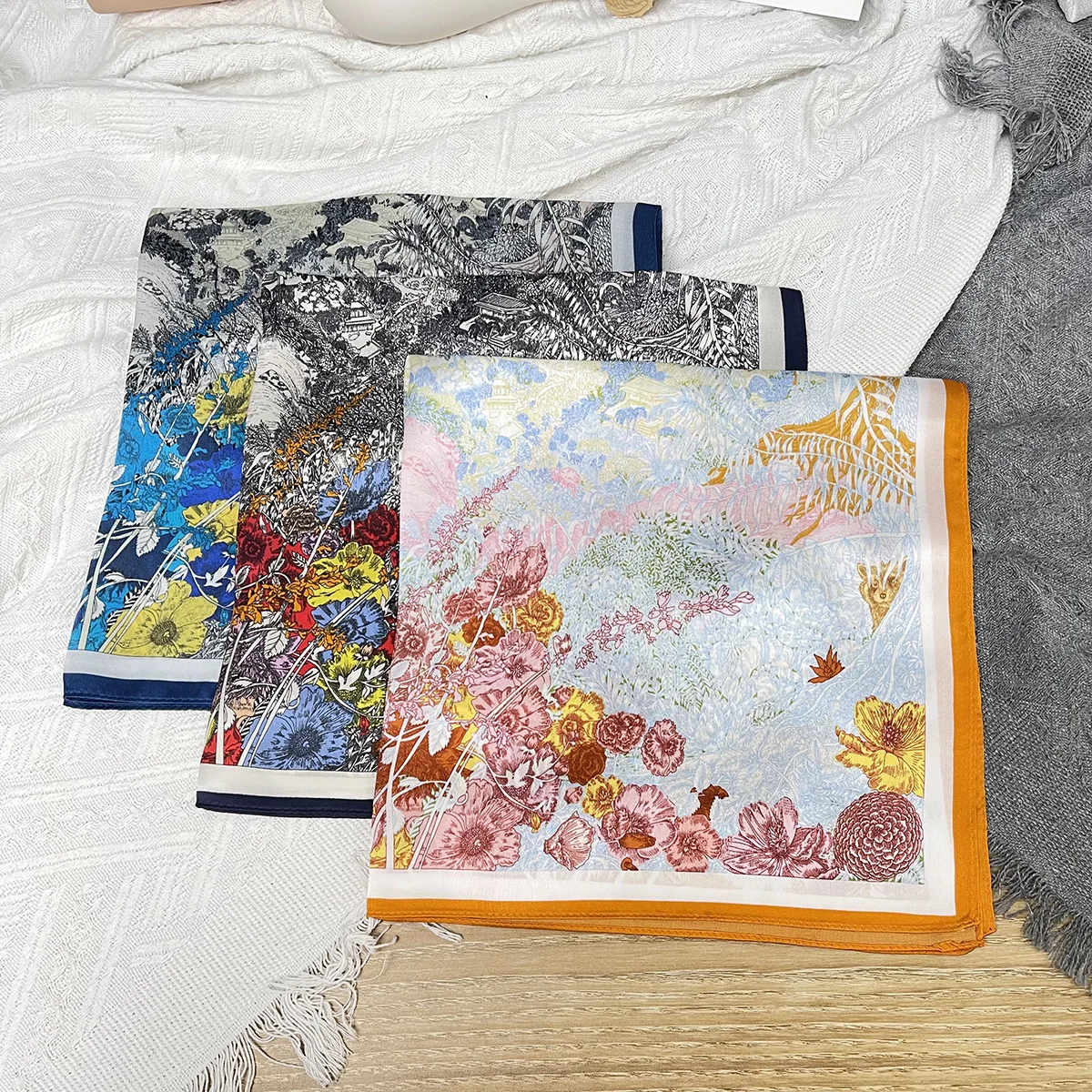 Return to nature new printed 100% mulberry silk scarves summer all match silk 53cm small square scarves factory direct