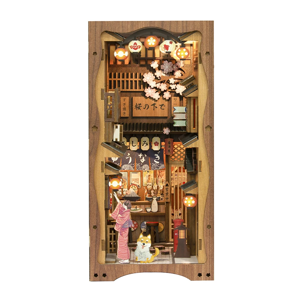 CuteBee Handmade Craft Japanese Theme Sakura Theme Diy Book Nook with Light Night Light Model Dollhouse Use As Gifts
