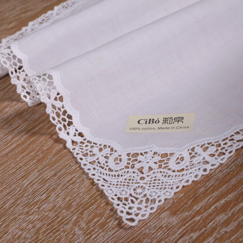 A013 : White premium cotton lace handkerchiefs crochet hankies  women/ladies wedding gift