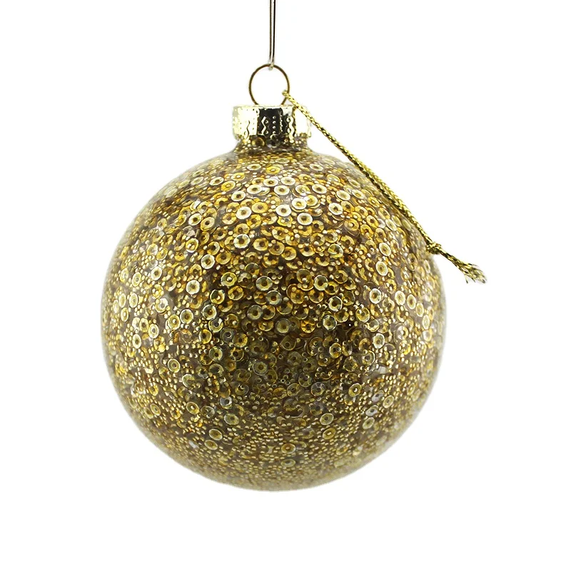 Christmas Decoration Supplies Decorative Round Gold Ball Christmas Glass Ornaments With Sequins