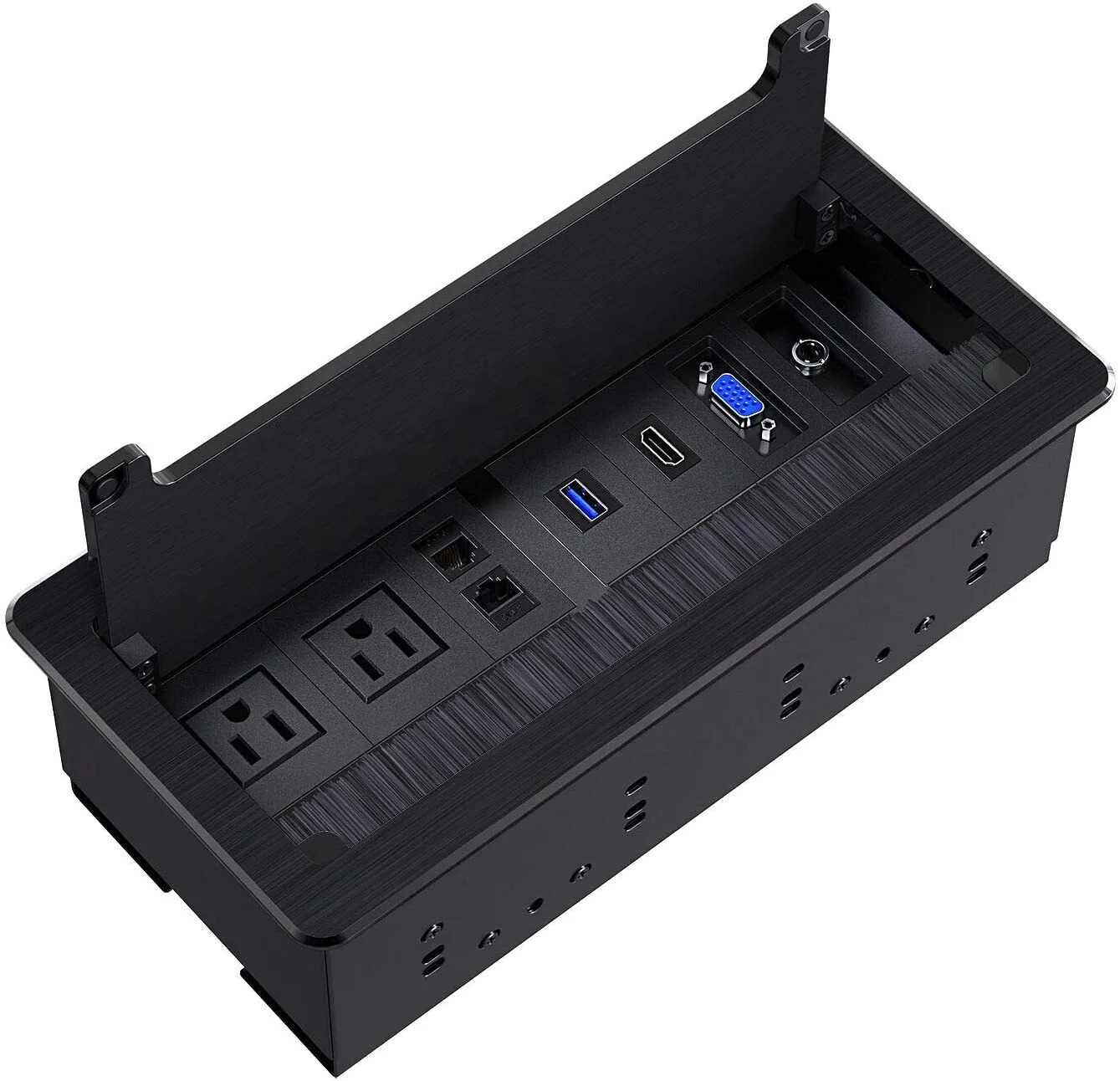 US Power outlet Recessed Connectivity Box Outlet for Conference Room Table with 2AC Receptacle,2RJ45, 1USB3.0  VGA, 13.5mm Audio