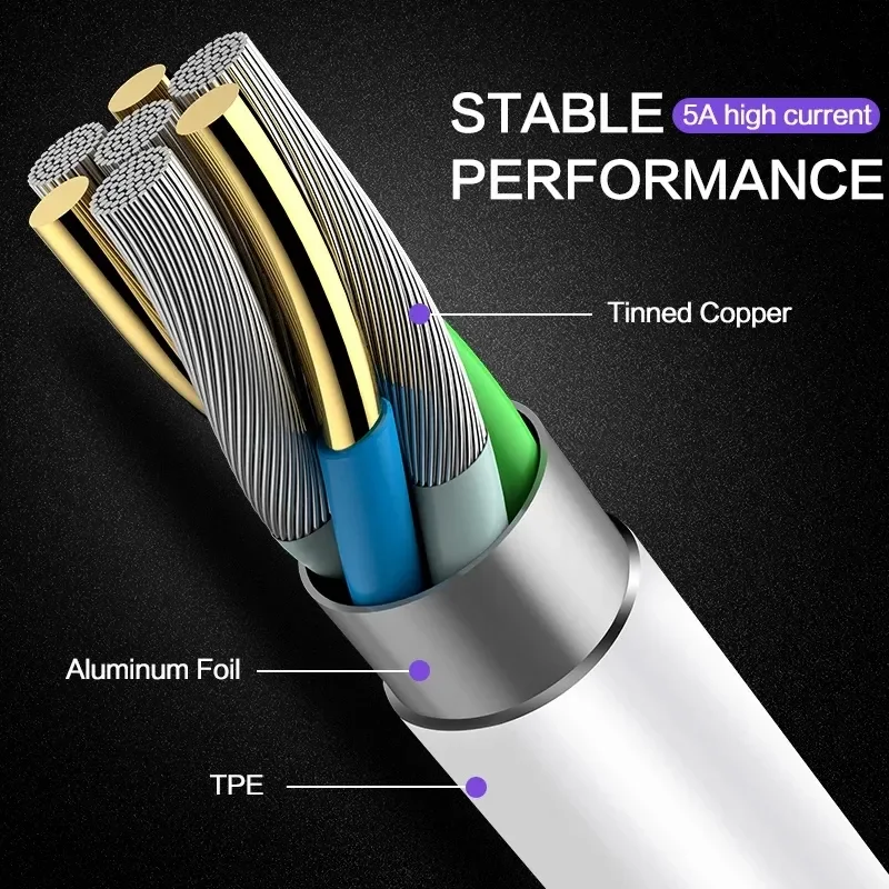 1m 2M USB Type C Cable 5A Quick Charge 3.0 For Huawei Samsung Note 9 USB-C Wire Fast Charging Cord Charger Usb c Type-c Data