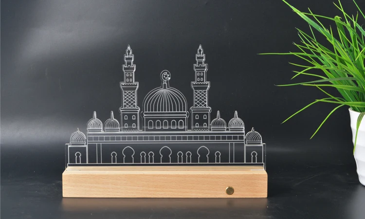 DIY USB rgb led multi light 3D acrylic display  cordless  walnut wood base light