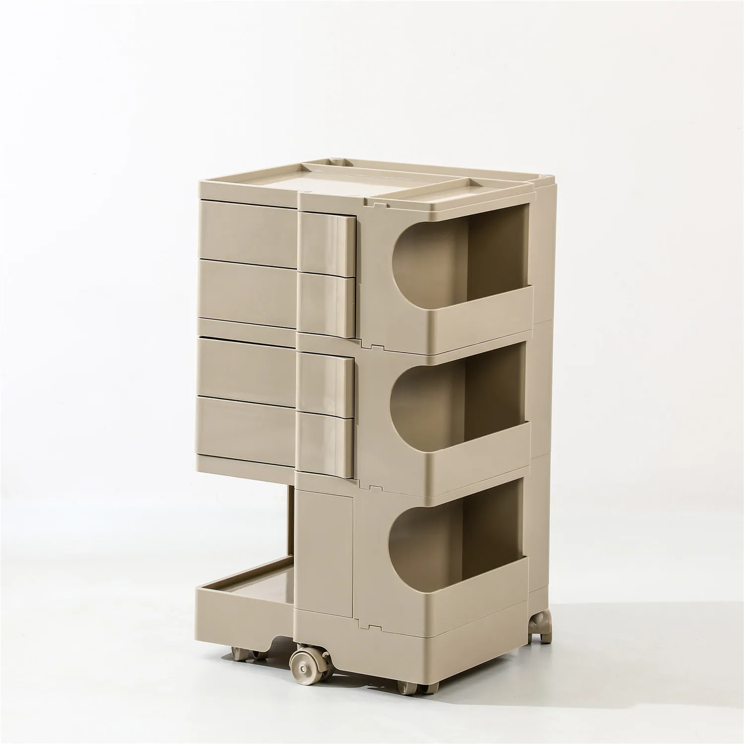 Modern Home Furniture 3-Layer Rotating Chest of Drawers Bedroom Trolley White Plastic ABS Bedside Storage Bed Side Cabinet