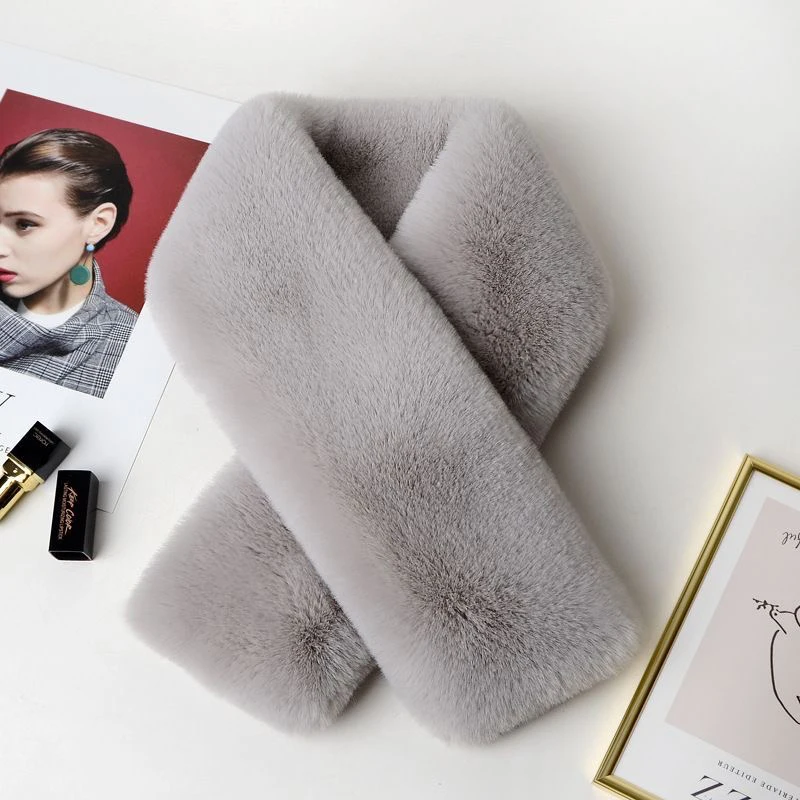 Winter Women Stretched Faux Fur Warmer Fur Hair Winter Elastic Faux Rabbit Fur Scarf For Women