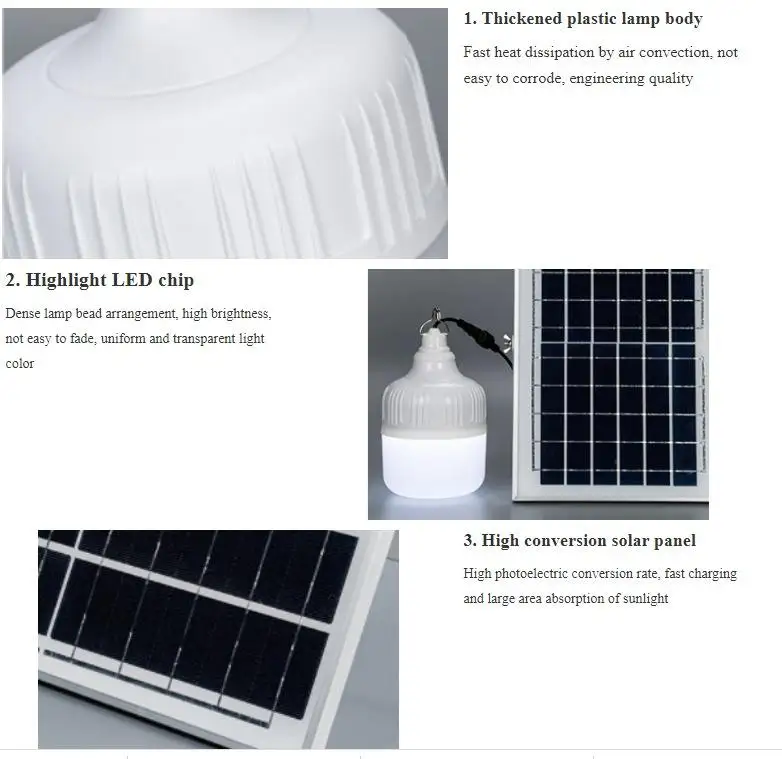 Solar LED Rechargeable Bulb Light Super Bright Home Remote Control Emergency Garden Lamp Free Wiring Light Control Light