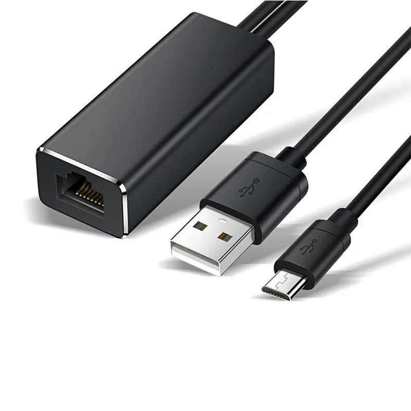 Custom Logo Ethernet Adapter Micro Data Transmission USB Power to RJ45 10 / 100Mbps Network Card for TV Stick Google Chromecast
