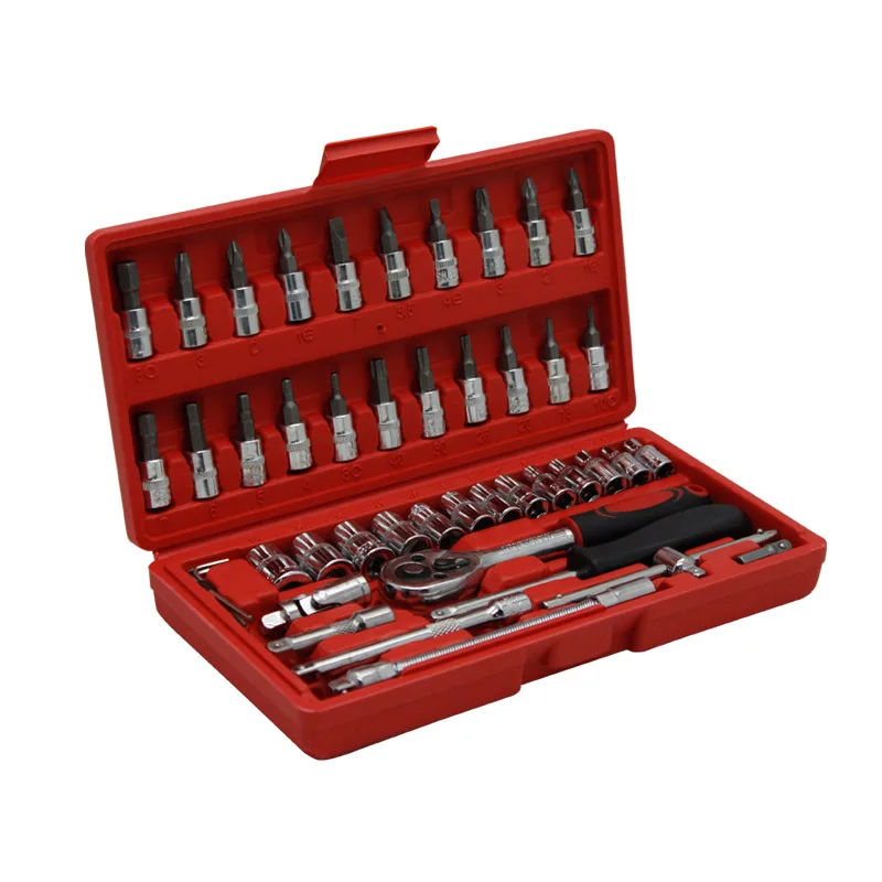 46 pcs socket tool set for car motorcycle and bike home hand maintenance DR socket combination tool kit