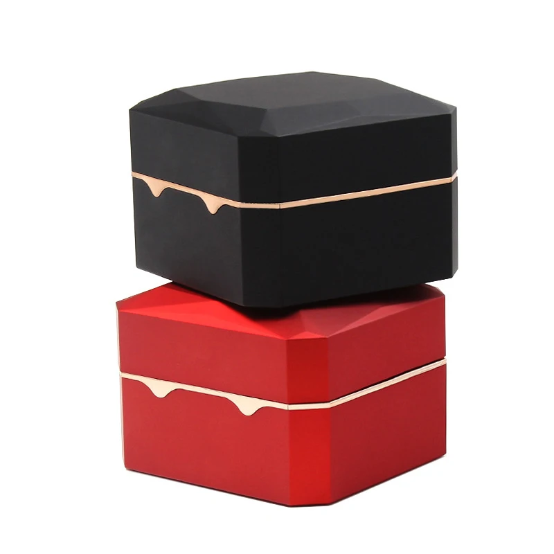 Luxury watch box Octagonal gold-rimmed watch box with light, high-end led watch storage box private customization