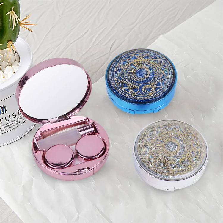K1925 eyekan wholesale  bling stars luxury the starry sky travel contact lens cases with mirror