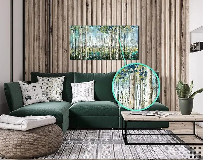 Green View White Birch Forest Canvas oil Painting abstract oil painting on canvas handmade for Home  decorative
