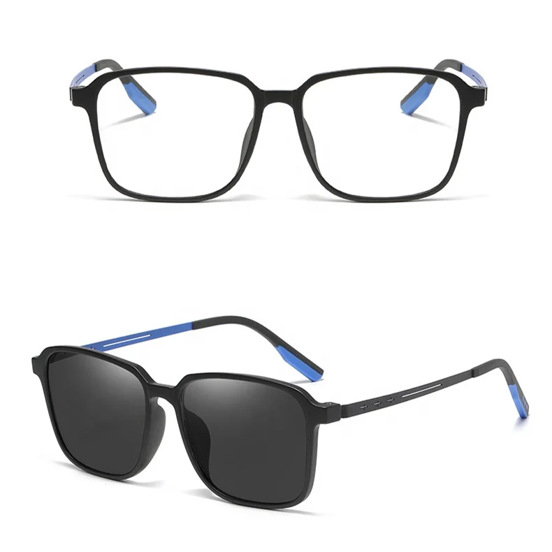 yellow lens change to grey big square metal TR90 photogray 2025 photochromic night vision bifocal reading progressive glasses