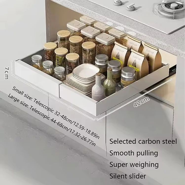 Large Capacity Expandable Pull Out Organizer Drawer Slide Out Kitchen Metal Cabinet Organizer Storage Punch-free Drawer