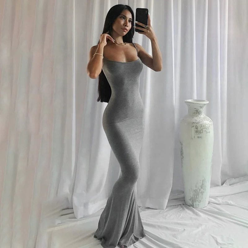 Sleeveless Elegant Bodycon Women Maxi Dress Summer 2023 Spaghetti Strap Tank Top Dresses Ladies Long Slip Skimmed Dress