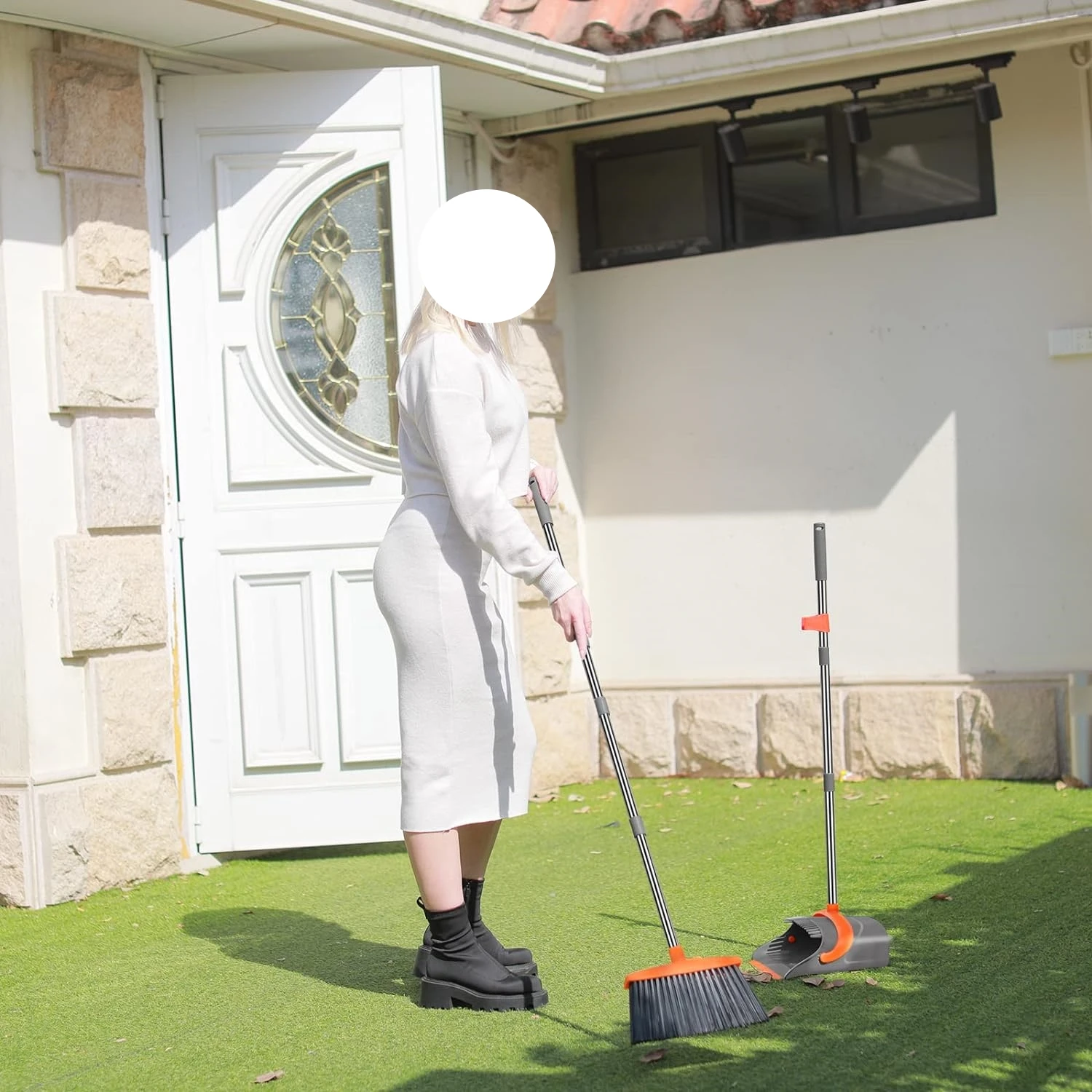 Soft Clean Ergonomic Design Heavy Duty Broom and Dustpan Set Home Cleaning Supplies Upright Standing Extendable Broom Dust Pan